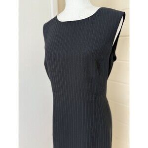 Liz Claiborne Black Pinstripe Sheath Dress Women 16 Sleeveless Classic Office